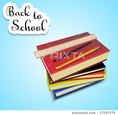 Back to school with a stack of school textbooks Back to school with a stack of school textbooks 37597579