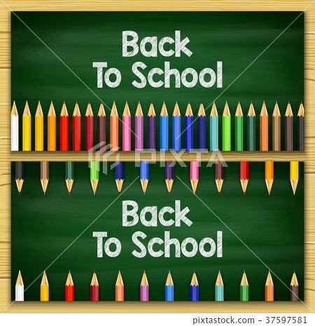 Colored pencils on chalkboard background Colored pencils on chalkboard background 37597581
