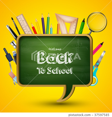 Welcome back to school with blackboard and school  37597585