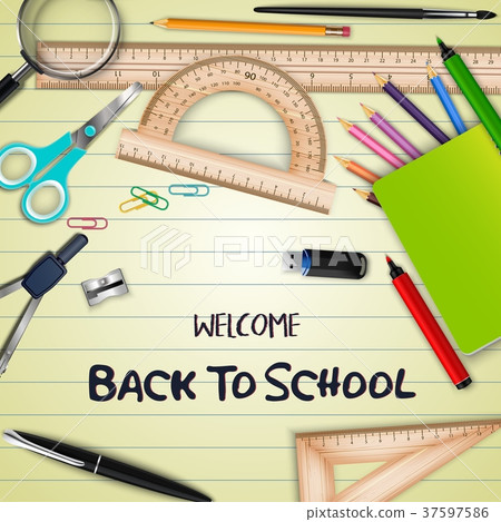 Welcome back to school with school supplies on not 37597586