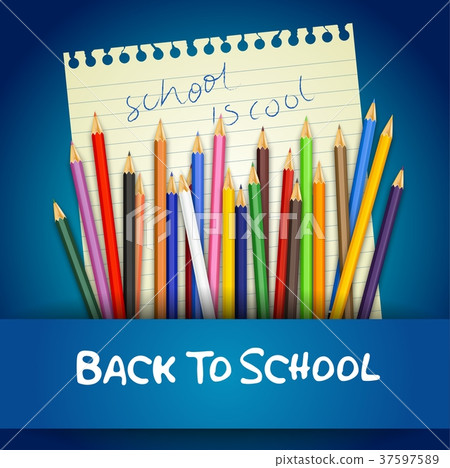 Back to school with colored pencils on notebook pa 37597589