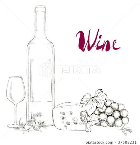Hand Drawn Illustration Wine Glass and Bottle Hand Drawn Illustration Wine Glass and Bottle 37598231
