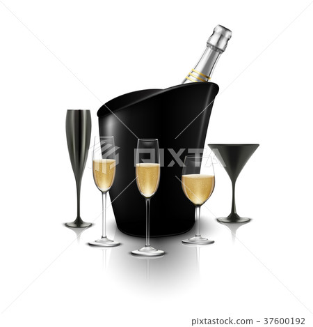 Wineglass and a bottle of champagne in a bucket 37600192