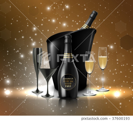 Wineglass with a bottle of champagne in a bucket o 37600193