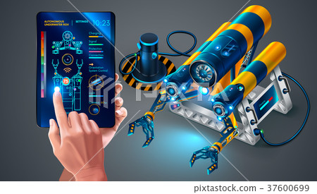 Autonomous underwater rov on deck ship. Underwater Autonomous underwater rov on deck ship. Underwater 37600699