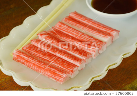 imitation crab stick made from fish with soy sauce imitation crab stick made from fish with soy sauce 37600802