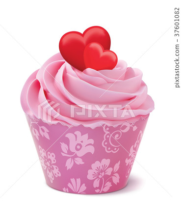 Cupcake or muffin decorated with hearts. 37601082