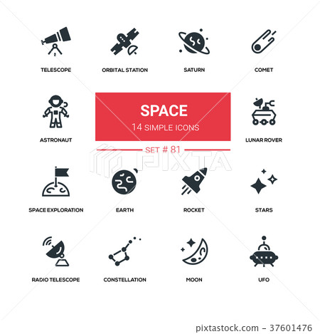 Space concept - line design silhouette icons set Space concept - line design silhouette icons set 37601476
