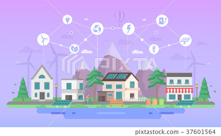 Eco-friendly city district - modern flat design 37601564