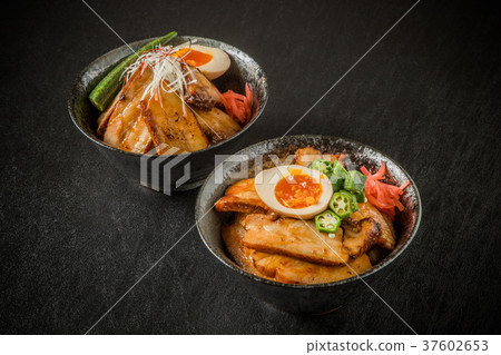 Barbecued pork rice bowl japanese food 37602653