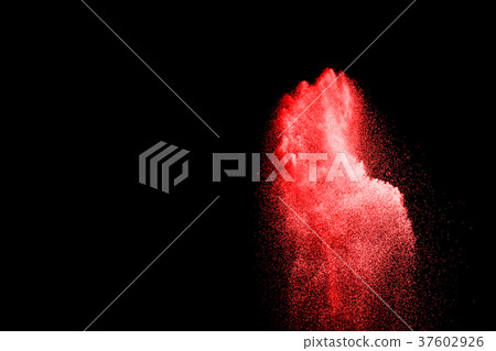 Red particles explosion on black background.  37602926