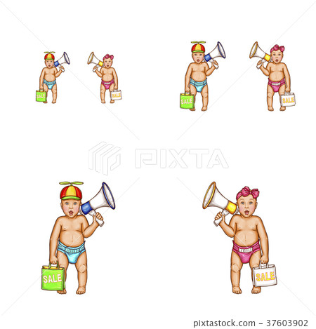 Vector baby girl, boy, megaphone avatar icons 37603902