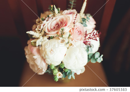 Beautiful wedding bouquet with different flowers 37605383