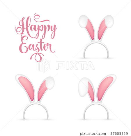 Easter Bunny Ears. Pink and White Mask with Rabbit Easter Bunny Ears. Pink and White Mask with Rabbit 37605539