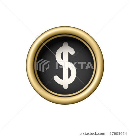 Symbol of dollar. Vintage golden typewriter button 37605654