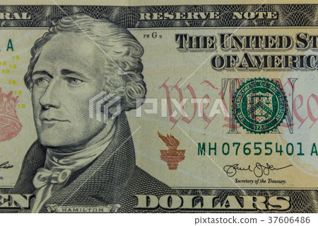 Macro shot of ten dollars banknote Macro shot of ten dollars banknote 37606486