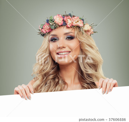Nice Model Woman with Blank Board Banner  37606886
