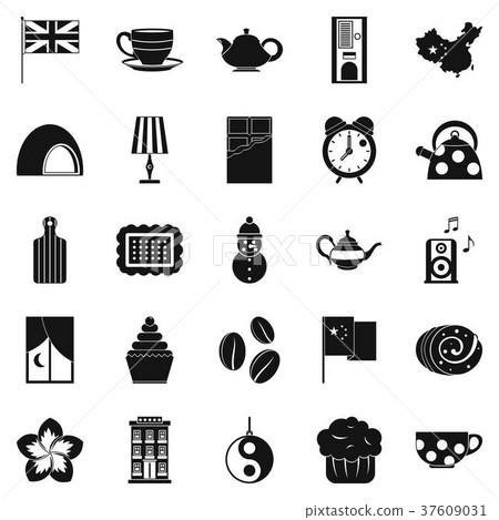 Tea party icons set, simple style Tea party icons set, simple style 37609031
