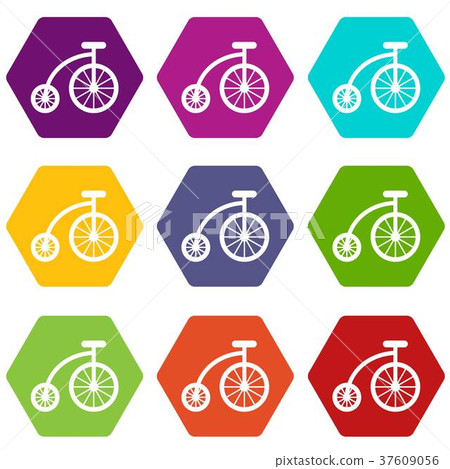 Children bicycle icon set color hexahedron Children bicycle icon set color hexahedron 37609056