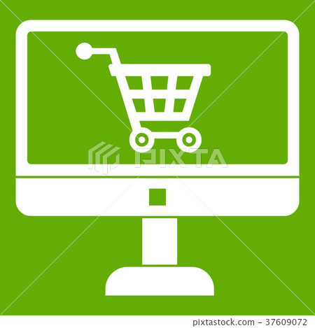 Purchase at online store through computer icon green 37609072