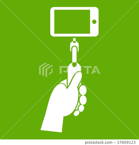 Hand holding a selfie stick with mobile phone... - Stock Illustration ...