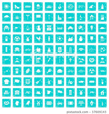 100 mill icons set grunge blue 37609143