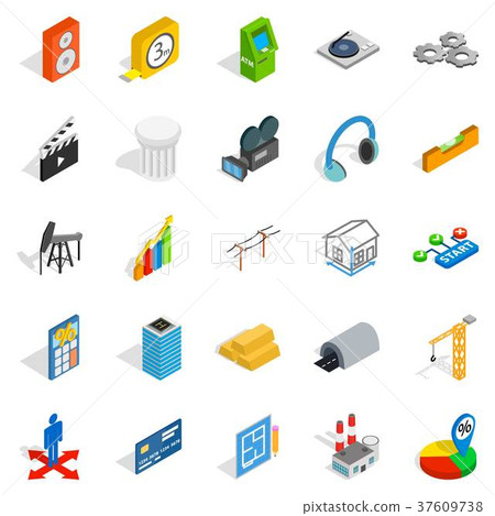 Shooting icons set, isometric style 37609738