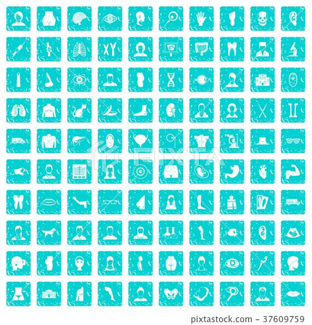 100 organ icons set grunge blue 37609759