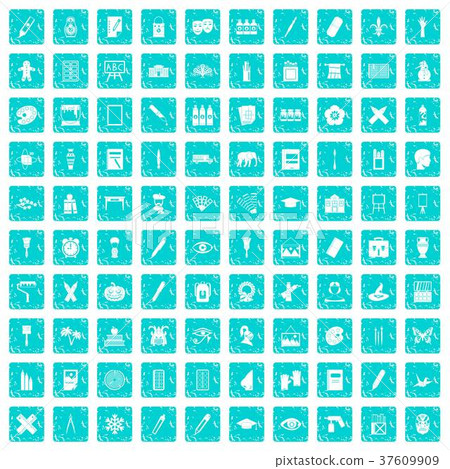 100 paint school icons set grunge blue 37609909