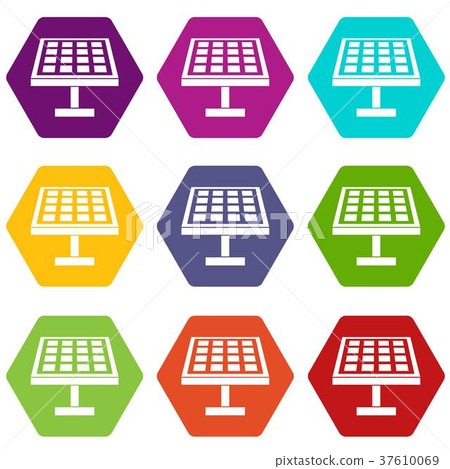 Solar energy panel icon set color hexahedron Solar energy panel icon set color hexahedron 37610069