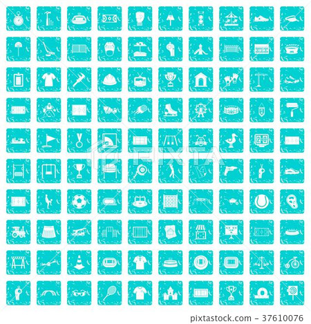 100 playground icons set grunge blue 37610076