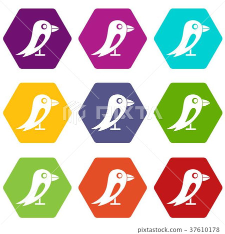 Social network bird icon set color hexahedron Social network bird icon set color hexahedron 37610178