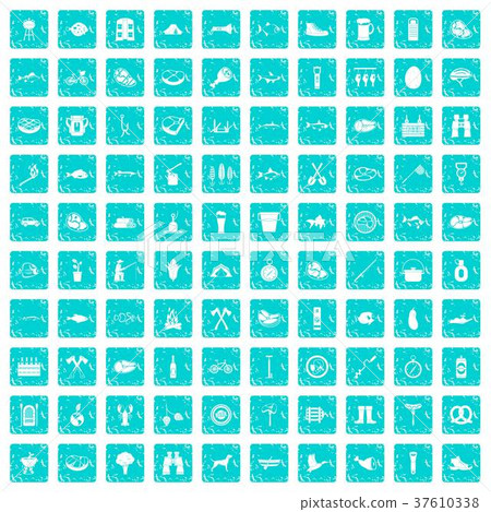 100 BBQ icons set grunge blue 100 BBQ icons set grunge blue 37610338