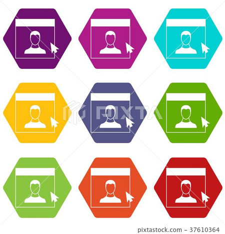 Cursor point man on monitor icon set color hexahedron 37610364