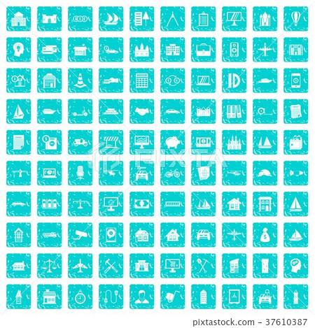 100 private property icons set grunge blue 37610387