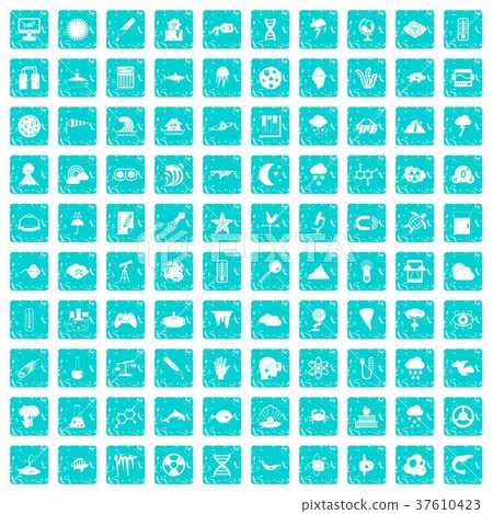 100 research icons set grunge blue 37610423