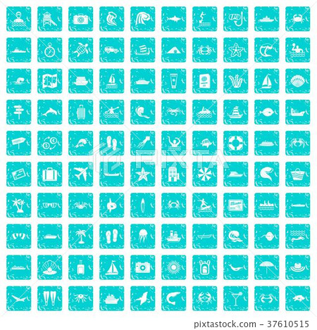 100 sea life icons set grunge blue 100 sea life icons set grunge blue 37610515