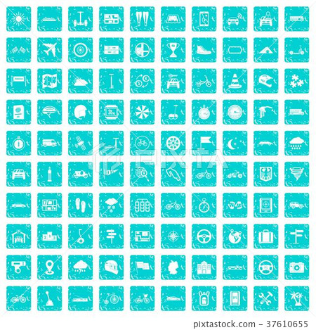 100 ride icons set grunge blue 37610655