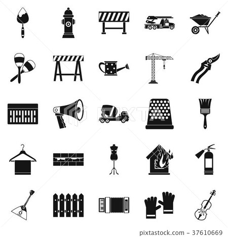 Working mechanism icons set, simple style Working mechanism icons set, simple style 37610669