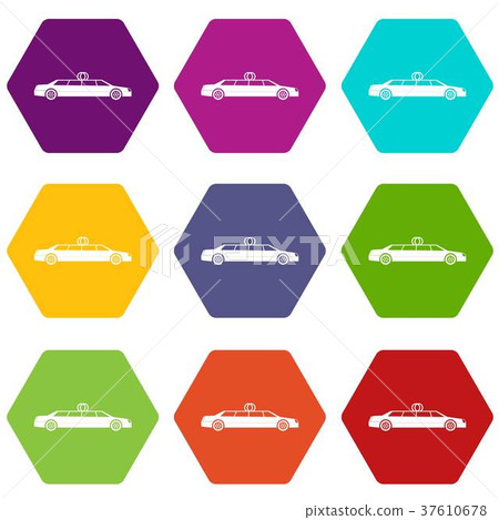 Wedding car decoration icon set color hexahedron Wedding car decoration icon set color hexahedron 37610678