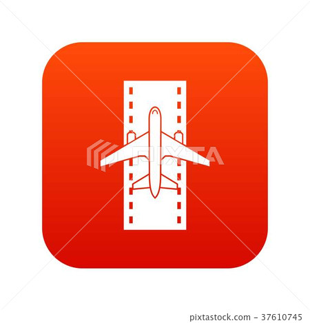 Airplane on the runway icon digital red 37610745