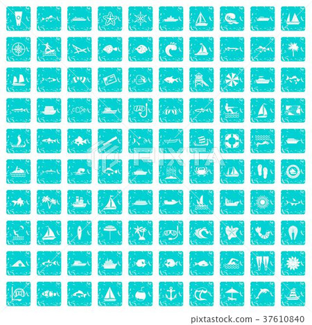 100 sea icons set grunge blue 100 sea icons set grunge blue 37610840