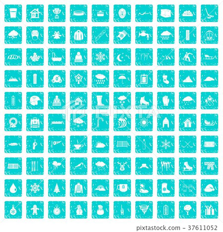 100 snow icons set grunge blue 100 snow icons set grunge blue 37611052