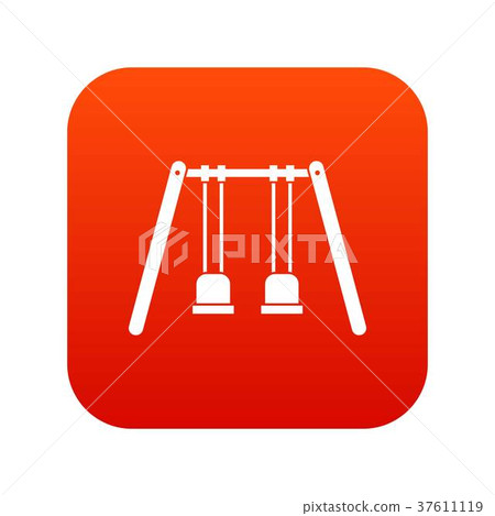 Wooden swings hanging on ropes icon digital red Wooden swings hanging on ropes icon digital red 37611119