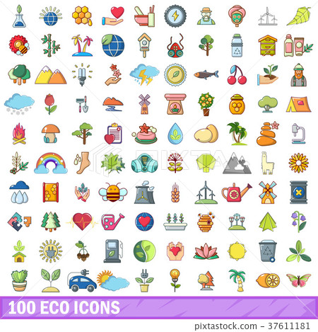 100 eco icons set, cartoon style - Stock Illustration [37611181] - PIXTA