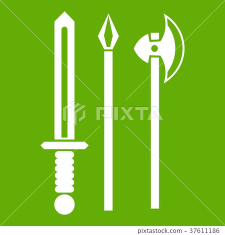 Ancient weapon sword, pick and axe icon green 37611186