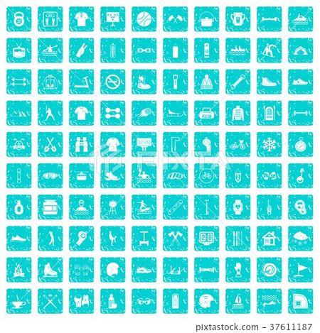 100 sport life icons set grunge blue 37611187