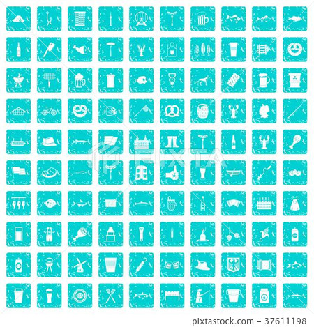 100 beer icons set grunge blue 37611198