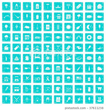 100 street food icons set grunge blue 100 street food icons set grunge blue 37611238