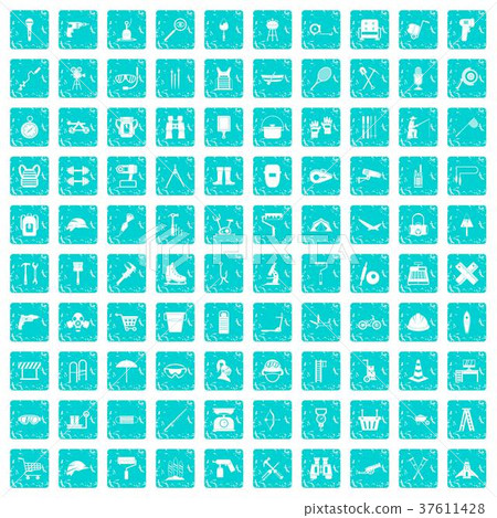 100 tackle icons set grunge blue 100 tackle icons set grunge blue 37611428